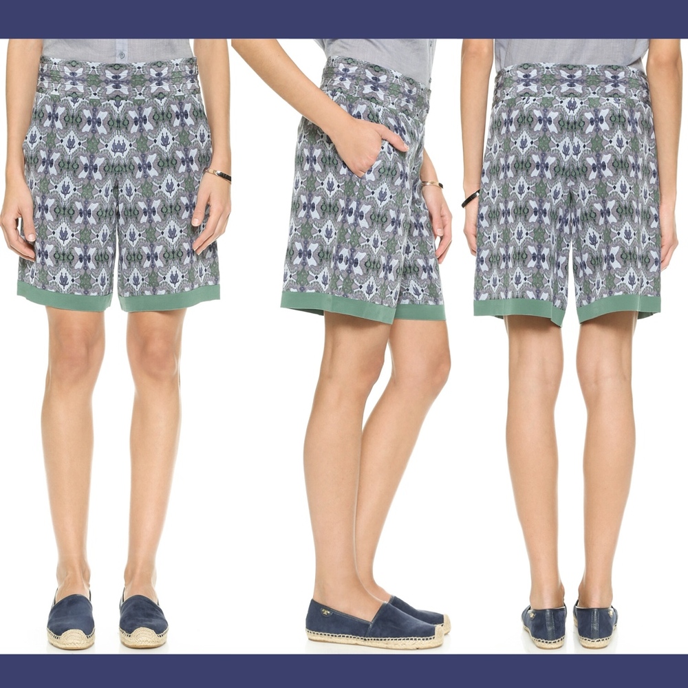 NWT Tory Burch Merin Print Silk Shorts in Bedford‎ Gray [SZ 0 ]